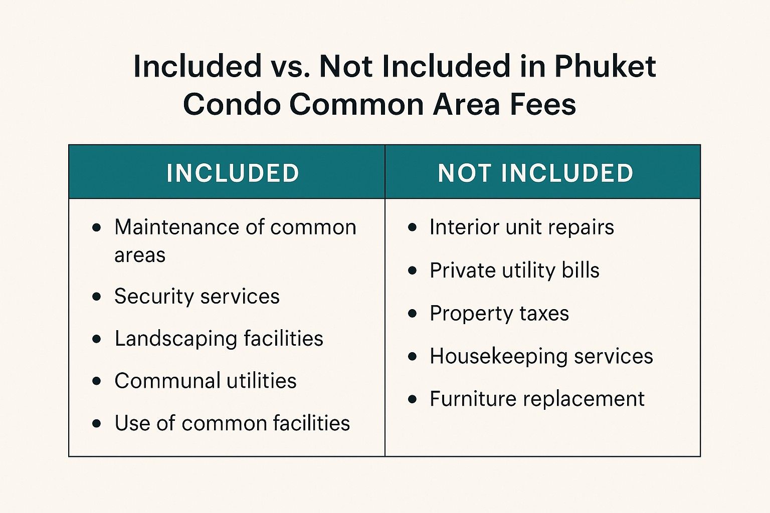 The breakdown of whats included in the common area fees and not. 