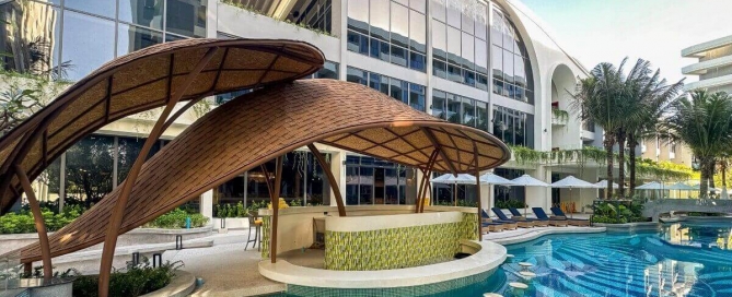 2-3 bedroom eco-friendly resort condos 900m Layan Beach, Phuket - poolbar