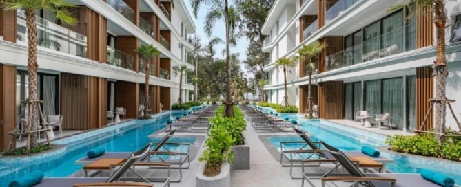 1-2 bedroom seaside resort condos across Bang Tao Beach, Phuket pool area PSC-BAN-575