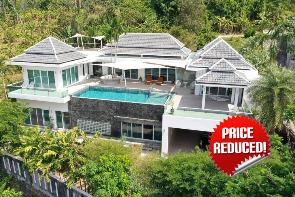 Poolvilla mit 4 Schlafzimmern und Meerblick am Hang zum Verkauf vom Eigentümer in der Nähe von Kamala Beach, Phuket