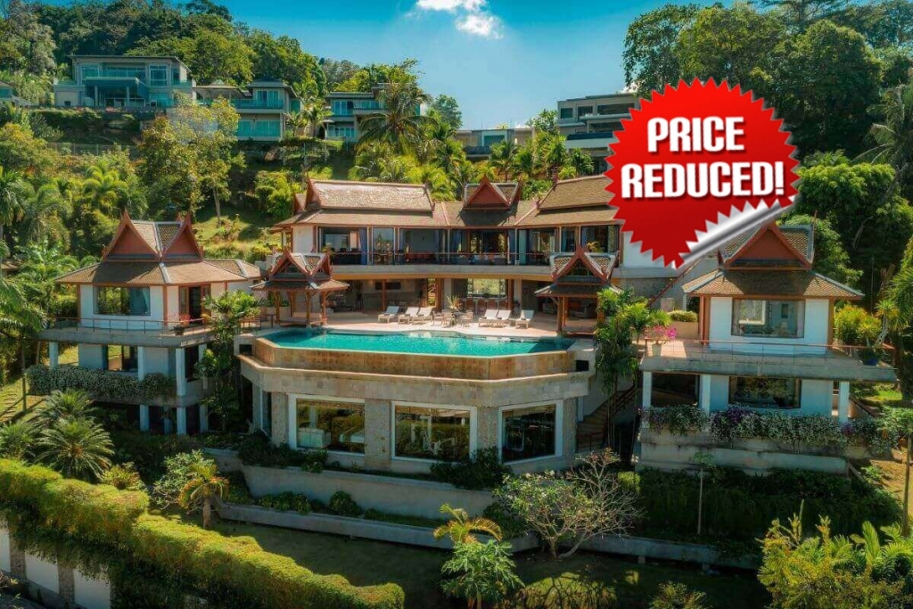 普吉岛苏林海滩附近的 Ayara 出售 6 卧室全景海景豪华山顶泳池别墅