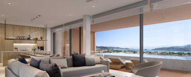 4-bedroom sea view pool villas Chalong Hills, Phuket - living room overlooking Chalong Bay