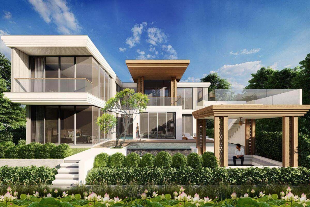 Moderne Luxus-Poolvilla mit 4 Schlafzimmern zum Verkauf neben Laguna in Cherng Talay, Phuket