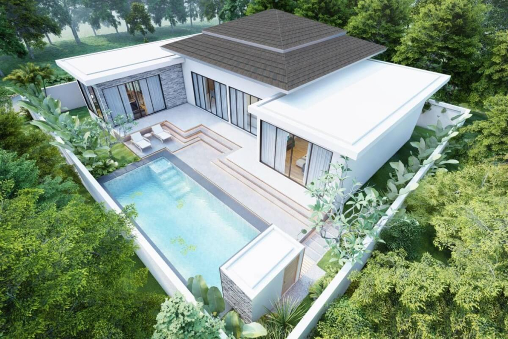 Villa mit 3 Schlafzimmern zur Fertigstellung im Dezember 2022 mit Pool zum Verkauf in der Soi Saiyuan in Rawai, Phuket
