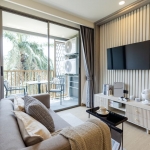 1-bedroom resort condos for sale in the Laguna area near Bang Tao Beach, Phuket living room with TV PSC-BAN-976