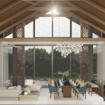 3-bedroom pool villa in the Laguna Area in Cherng Talay, Phuket open plan living dining and kitchen area with vaulted ceiling PSV-CHE-973