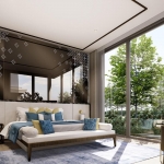 3-bedroom pool villa in the Laguna Area in Cherng Talay, Phuket bedroom with floor to ceiling glass doors and garden access PSV-CHE-973