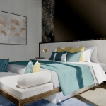 3-bedroom pool villa in the Laguna Area in Cherng Talay, Phuket bedroom with turquoise blue blankets and throw pillows PSV-CHE-973