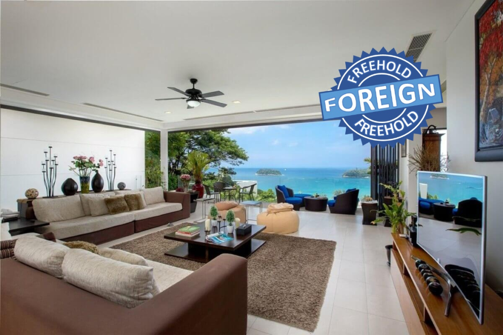 普吉岛卡塔海滩附近的高地出售 3 卧室海景外国永久业权顶层公寓泳池公寓