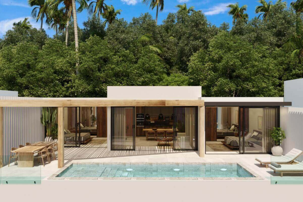 3 Schlafzimmer Erschwingliche Boho Tropical Moderne Poolvilla zum Verkauf Cherng Talay, Phuket