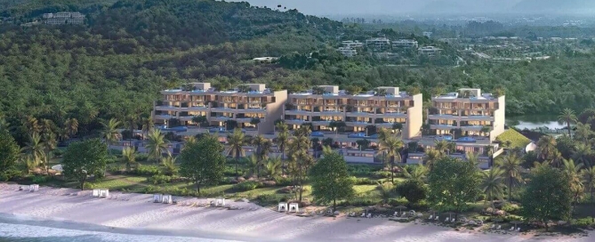 3-bedroom beachfront condos with private pools in Laguna, Phuket - aerial view