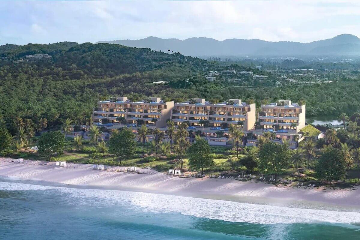 3-bedroom beachfront condos with private pools in Laguna, Phuket - aerial view