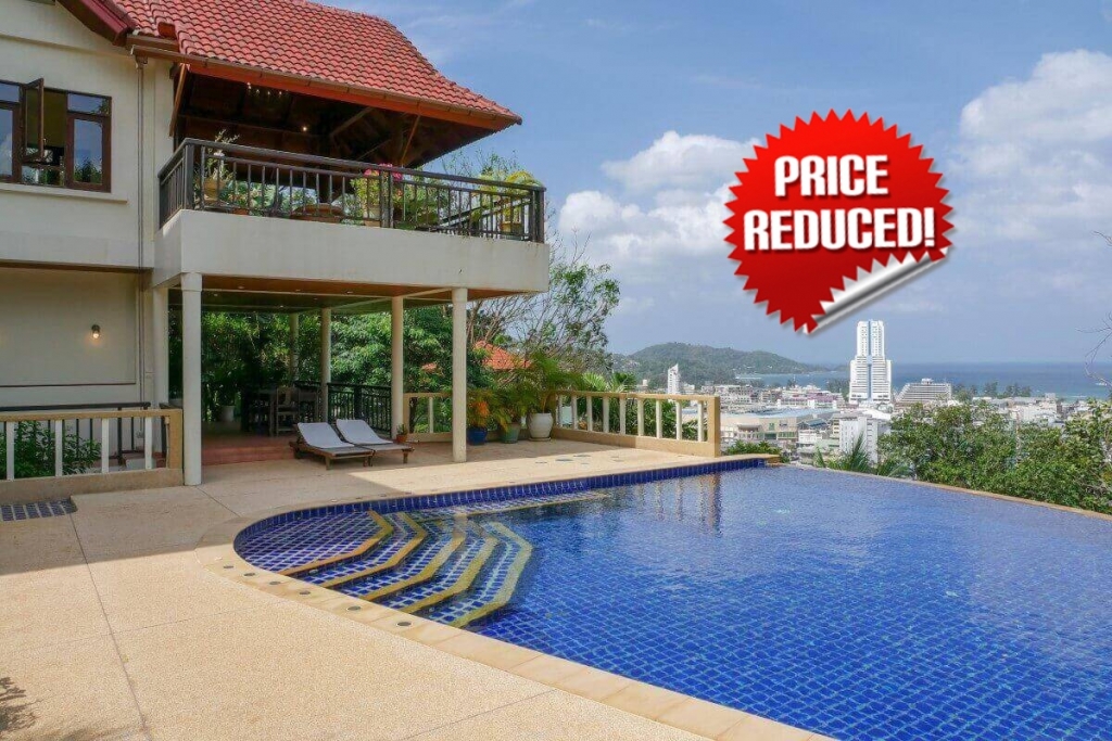 Poolvilla mit 3 Schlafzimmern und Meerblick und extra großem Grundstück von 7,080 m² zum Verkauf in Patong Hill, Phuket