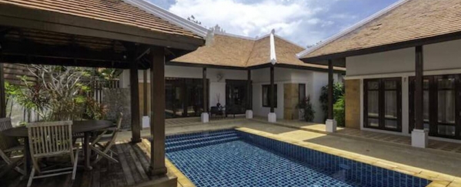 4-bed pool villa on large plot for sale 10 mins from Laguna, Phuket – pool deck and sala