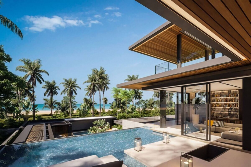 Luxus-Poolvilla mit 5 Schlafzimmern und Meerblick am Strand zum Verkauf am Layan Beach, Phuket