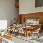 3-4 bedroom pool villas in the 5-Star Layan Bay area, Phuket 8-seater wooden dining table, kitchen and stairs PSV-LAY-1041