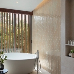 3-4 bedroom pool villas in the 5-Star Layan Bay area, Phuket shower and bathtub with floor to ceiling glass window PSV-LAY-1041