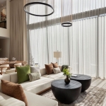 3-4 bedroom pool villas in the 5-Star Layan Bay area, Phuket living and dining area with white curtains PSV-LAY-1041