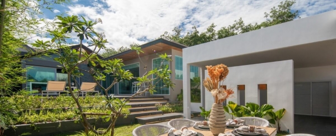 3-bedroom pool villas for sale near Stay Resort in Rawai, Phuket external view of the villa and garden PSV-RAW-1060