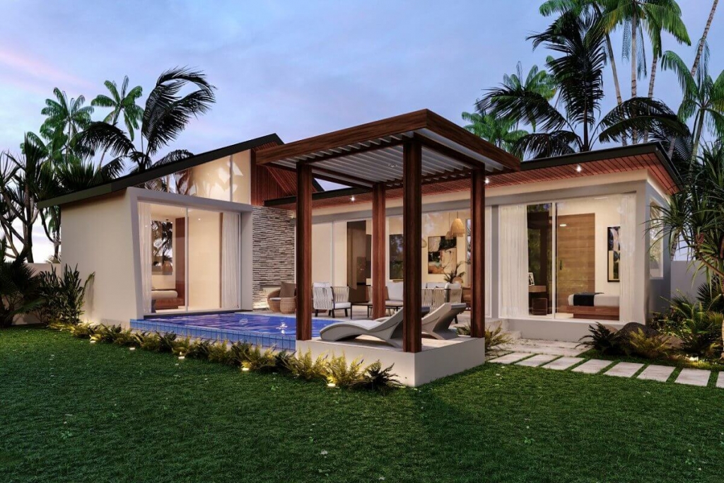 Moderne tropische Poolvilla mit 3 bis 4 Schlafzimmern zum Verkauf in der Nähe des Stay Wellbeing & Lifestyle Resort in Rawai, Phuket