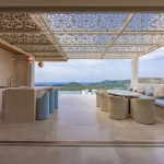 3-6 bedroom sea view pool villas near Layan Beach, Phuket pool deck with barbeque area and outdoor dining PSV-LAY-1114