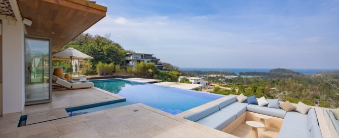 3-6 bedroom sea view pool villas near Layan Beach, Phuket pool deck with sunken living area PSV-LAY-1114