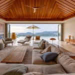 3-6 bedroom sea view pool villas near Layan Beach, Phuket living room with vaulted ceiling and ocean view tv PSV-LAY-1114