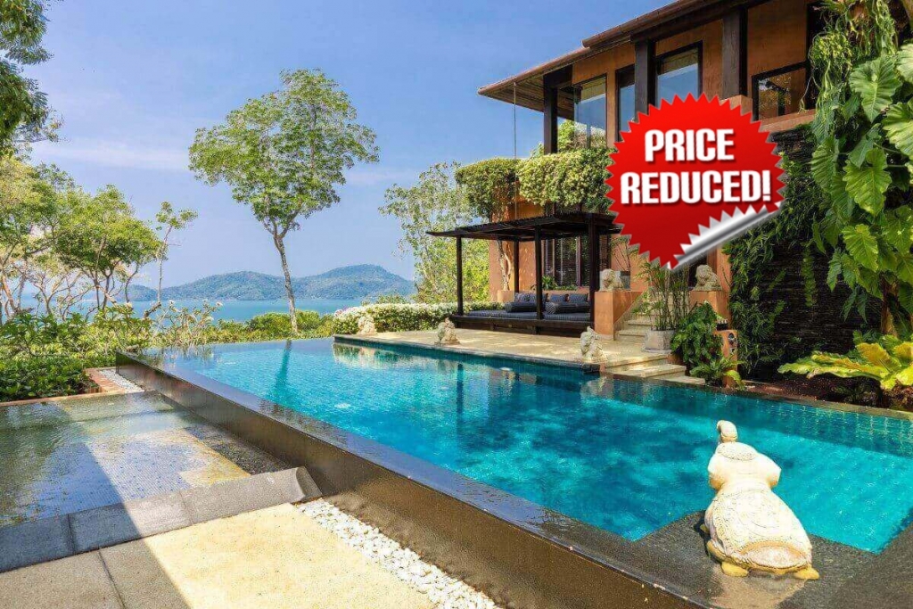 普吉岛攀瓦角 4 平方米地块出售的 888 卧室海景豪华泳池别墅