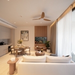 1-3 bedroom seaside wellness condos near Bang Tao Beach Phuket open plan living dining and kitchen area PSC-BAN-1182