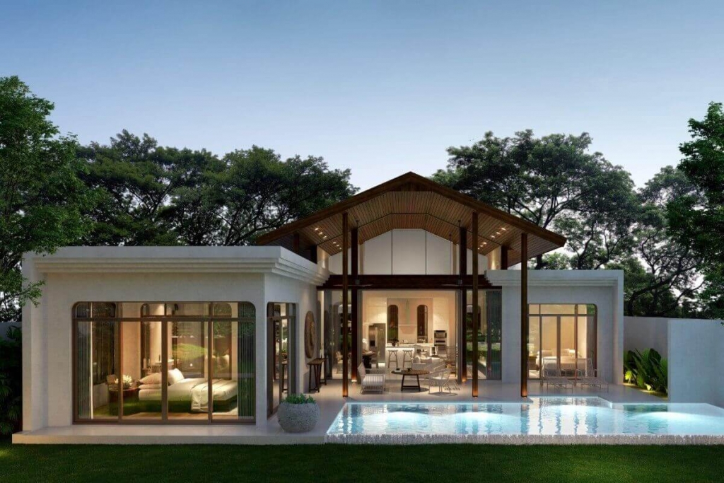 Villas modernes de 3-4 chambres avec piscine tropicale à vendre à Phru Jampa à 10 minutes de l'UWC à Thalang, Phuket