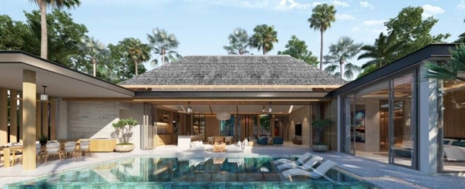 Moderne ville con piscina tropicale con 3-5 camere da letto e sala studio in vendita a Cherng Talay, Phuket