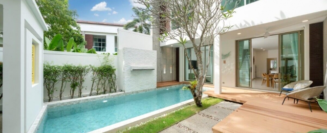 3-bedroom foreign freehold condo pool villa for sale near Bang Tao Beach, Phuket villa exterior and pool area PSV-BAN-1240