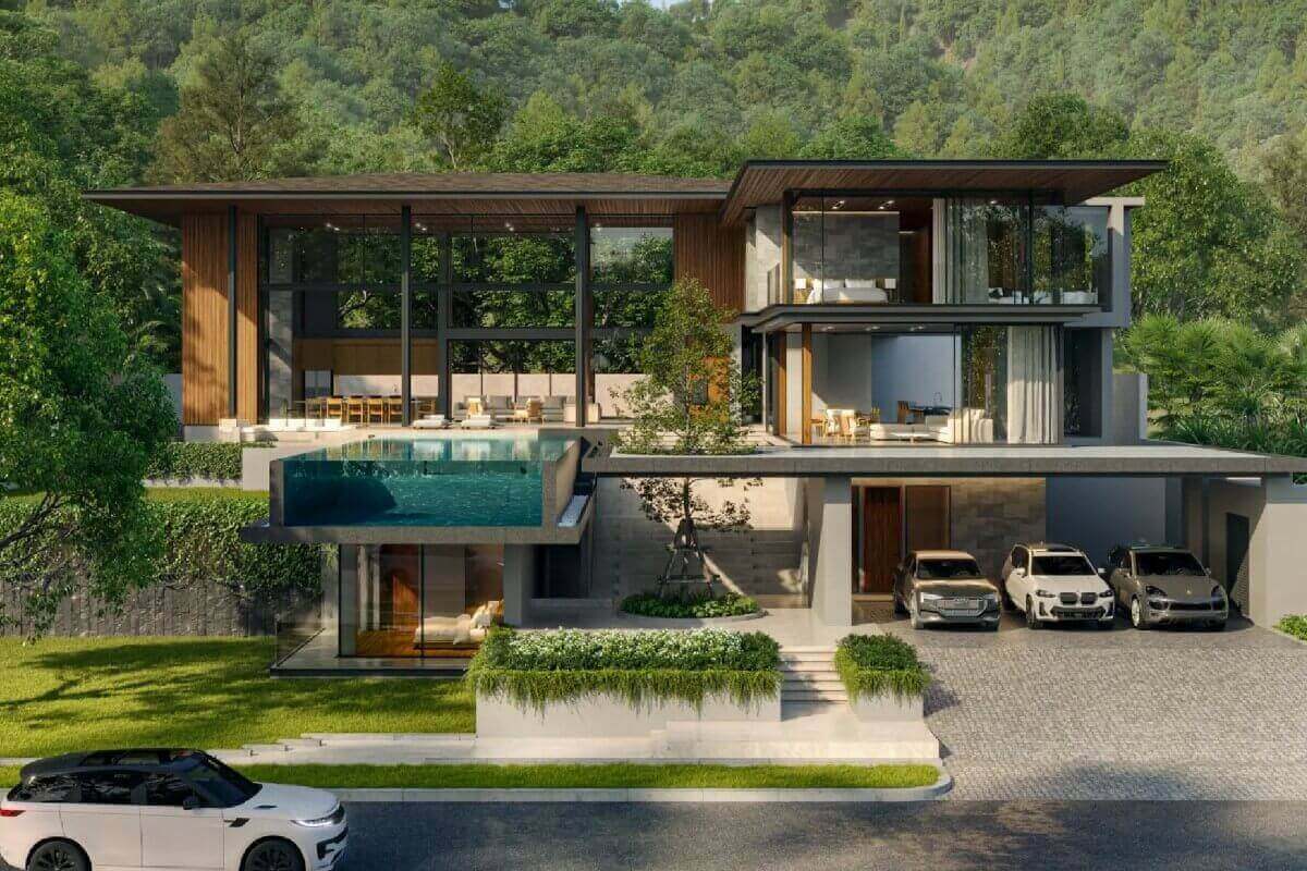 Moderne Luxus-Poolvillen mit 4-5 Schlafzimmern zum Verkauf in der Nähe von Kamala Beach, Phuket