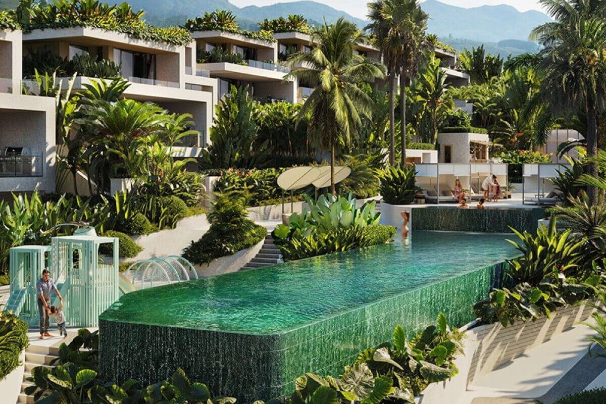 Poolvillen mit 3-5 Schlafzimmern in der Nähe von BCIS in Chalong, Phuket, Außenansicht mit Gemeinschaftspool PSV-CHA-1325