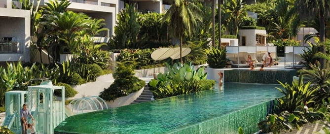 3-5 bedroom pool villas near BCIS in Chalong, Phuket external view with shared pool PSV-CHA-1325