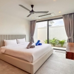 3-4 bedroom pool villas near ISP in Rawai, Phuket bedroom with wall to wall sliding glass doors and garden access PSV-RAW-1078