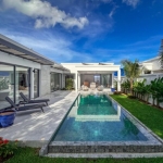 3-4 bedroom pool villas near ISP in Rawai, Phuket exterior shot showing pool deck and garden PSV-RAW-1078