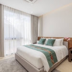 3-4bedroom pool villa near Bang Niew Dam in Baan Manik, Phuket bedroom with sheer white curtains PSV-MNK-1329