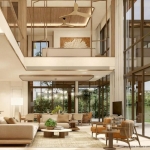 3-6 bedroom lakeside pool villas near HeadStart in Cherng Talay, Phuket living room with double height ceiling and glass walls PSV-CHE-1334