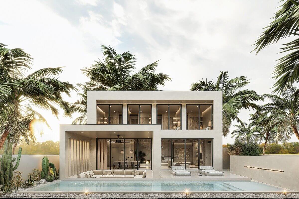2-4 Bedroom Modern Cube-Style Pool Villas for Sale near Ban Bang Niew Dam in Srisoonthorn, Thalang, Phuket