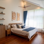 4-bedroom pool villas in Baan Manik, Phuket bedroom with floor to ceiling window and sheer white curtains PSV-MNK-1267