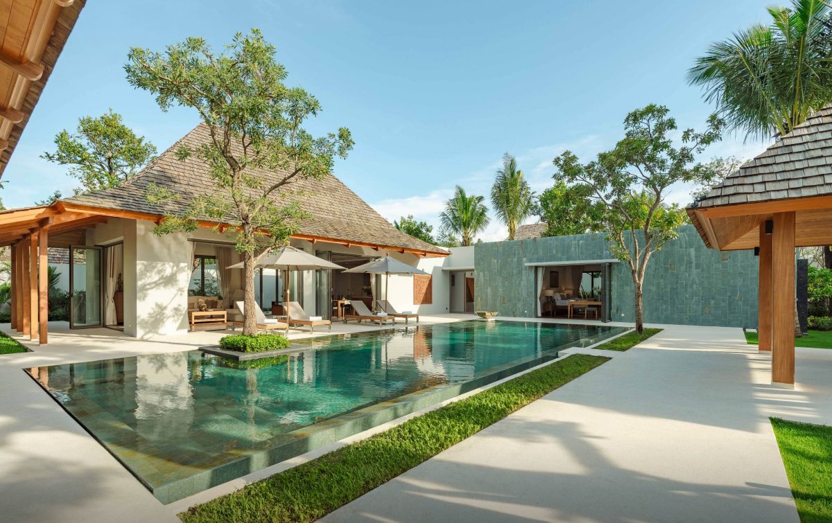 Outdoor sala and swimming pool at Anchan Burgundy, Phuket