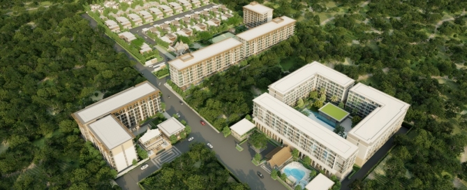 Modern low-rise condo building at The Ozone Condos in Bang Tao, Phuket