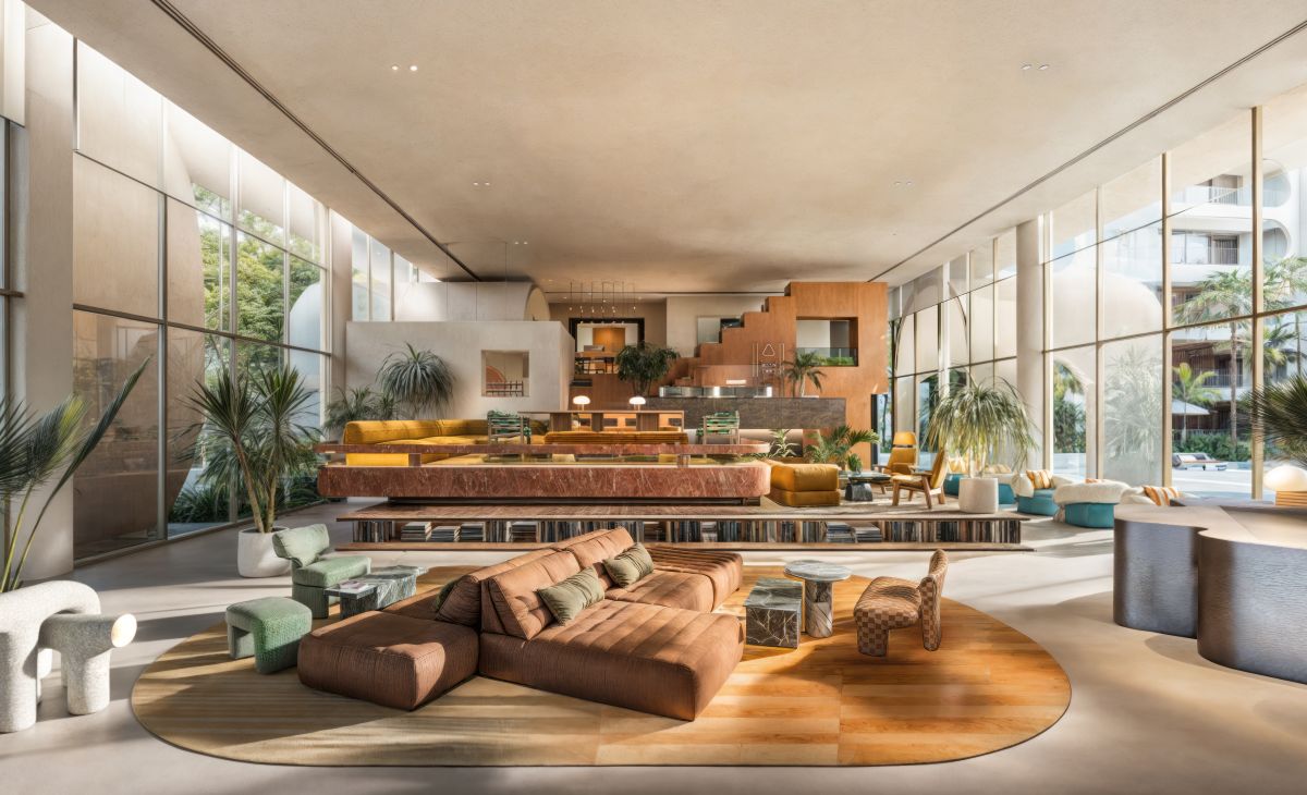 Chic lobby at The Standard Residences Phuket featuring contemporary interiors, curated art pieces, and a relaxed, boutique hotel-style atmosphere near Bang Tao Beach.