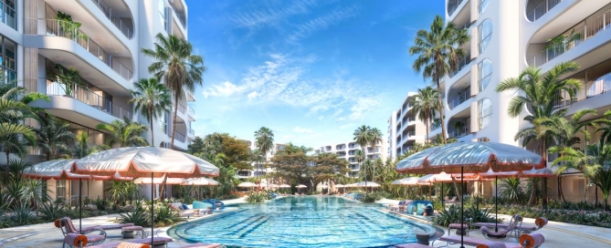 Exterior view of The Standard Residences Bang Tao showcasing modern architecture, lush tropical landscaping, and resort-style design just minutes from Bang Tao Beach.