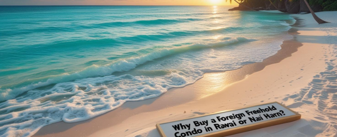 Why buy a foreign freehold condo in Rawai or Nai Harn – scenic coastal view highlighting modern condominium buildings popular with international buyers in Phuket