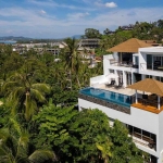 4-bedroom hillside sea view pool villa Surin Beach, Phuket exterior aerial view of the villa PSV-SUR-800