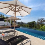 4-bedroom hillside sea view pool villa Surin Beach, Phuket pool terrace with sun loungers and pool umbrella PSV-SUR-800