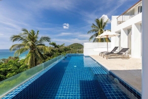 4-bedroom hillside sea view pool villa Surin Beach, Phuket pool terrace and infinity pool PSV-SUR-800