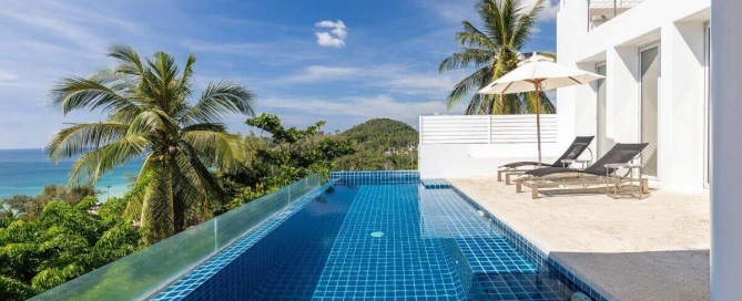 4-bedroom hillside sea view pool villa Surin Beach, Phuket pool terrace and infinity pool PSV-SUR-800